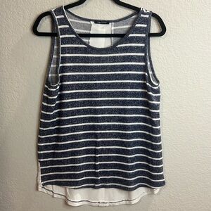 Pink Clover Button Down Back Sleeveless Top white navy women's size L comfy